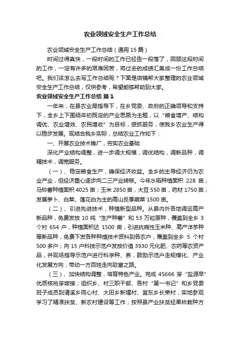 农业领域安全生产工作总结