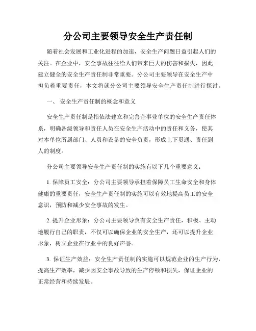 分公司主要领导安全生产责任制