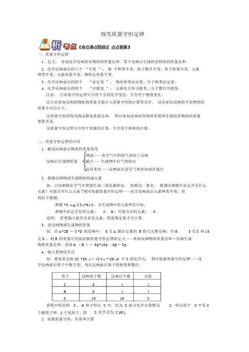 人教版中考化学重难点易错点复习讲练探索质量守恒定律含解析