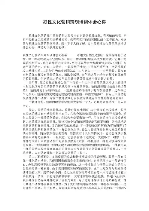 狼性文化营销策划培训体会心得