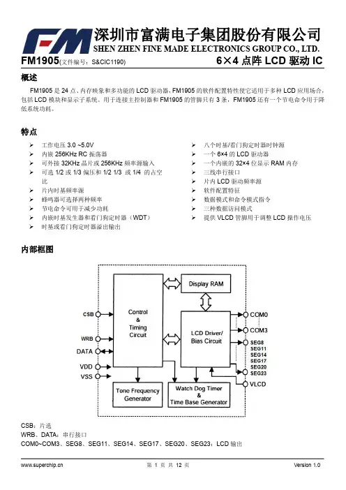 FM1905 6×4 点阵 LCD 驱动 IC 数据手册说明书