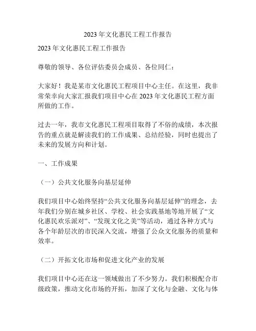文化惠民工程工作报告