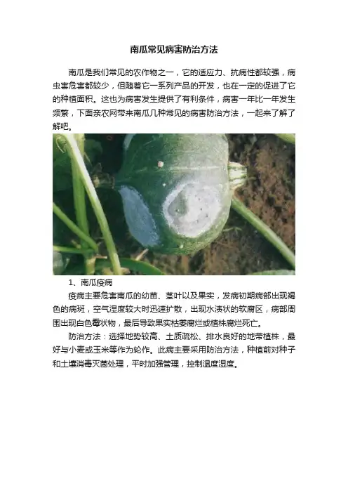 南瓜常见病害防治方法