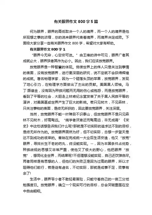 有关眼界作文800字5篇