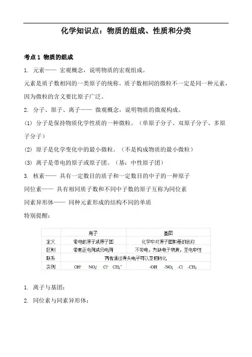 化学物质的组成性质和分类知识点