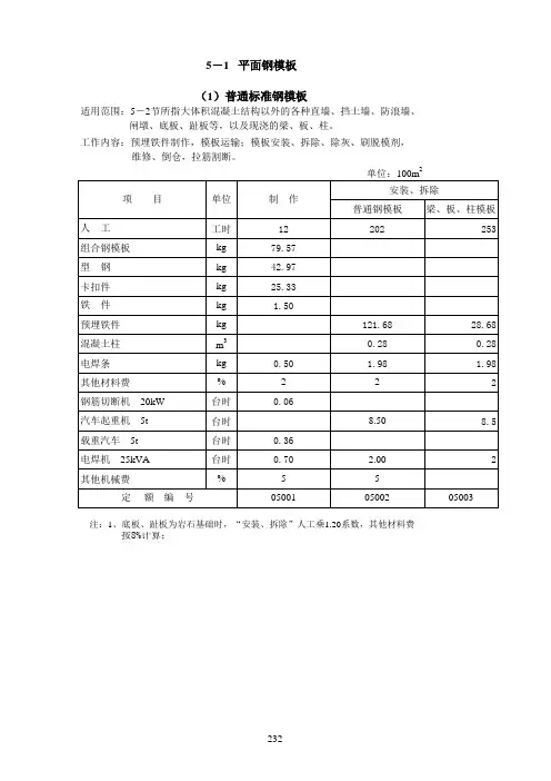 【土木毕设】建筑预算定额1～11章_第5章模板工程定额