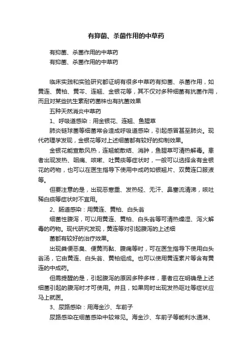 有抑菌、杀菌作用的中草药