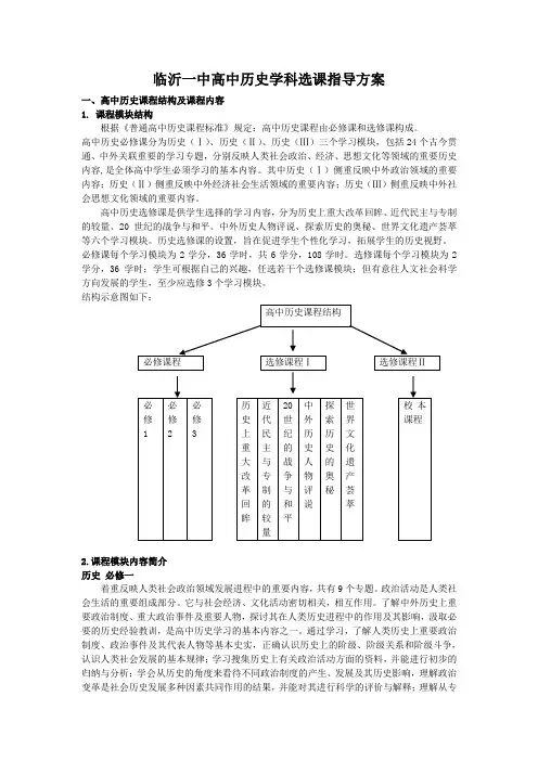 高中历史学科选课指导方案