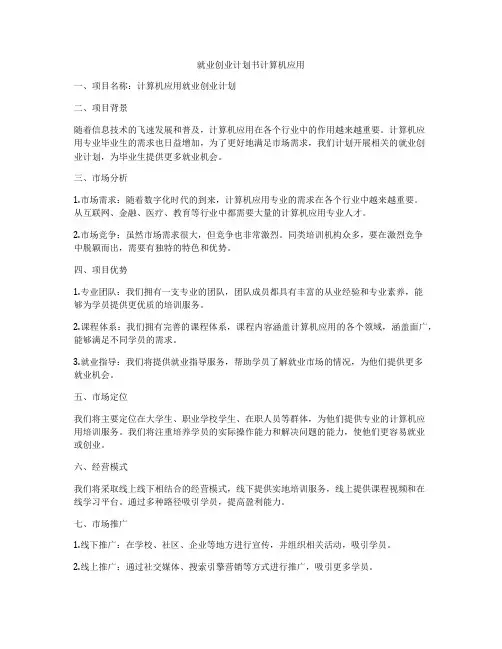 就业创业计划书计算机应用