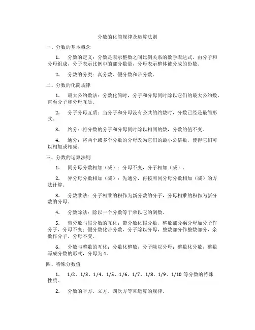 分数的化简规律及运算法则