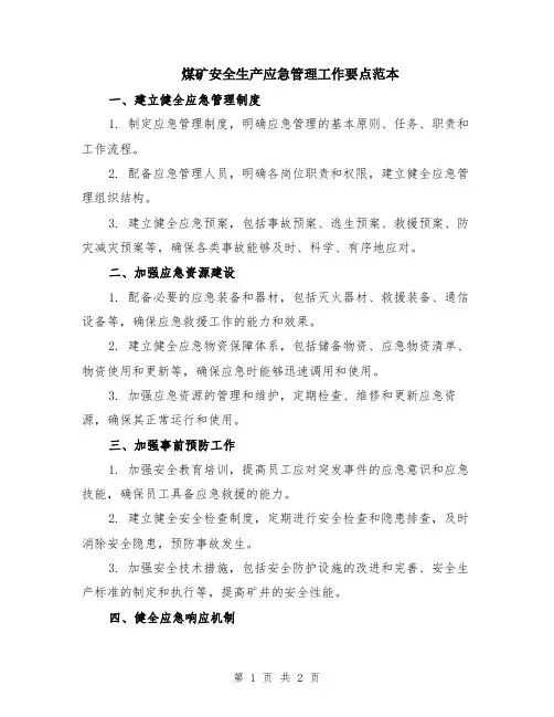 煤矿安全生产应急管理工作要点范本
