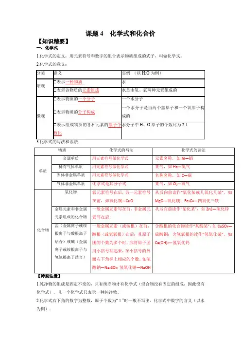中考化学专题《化学式和化合价》含答案解析