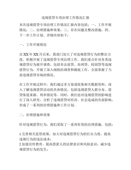 违规借贷专项治理工作情况汇报