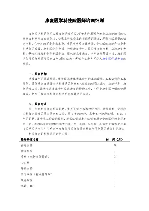 康复医学科住院医师培训细则