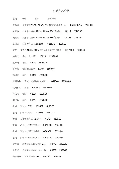 科勒产品价格