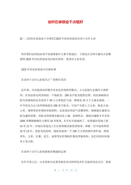 农村在家创业干点啥好