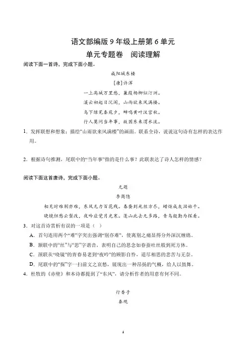 第6单元-单元专题训练卷(阅读理解)-2024-2025学年语文部编版九年级上册(含答案解析)