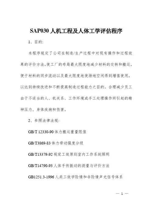 (SA8000社会责任)人机工程及人体工学评估程序