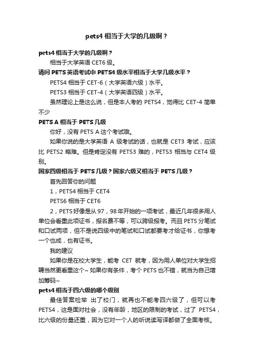 pets4相当于大学的几级啊？