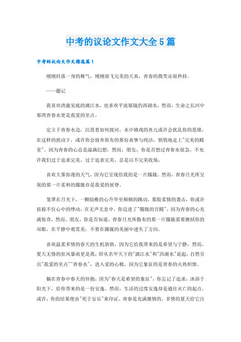 中考的议论文作文大全5篇
