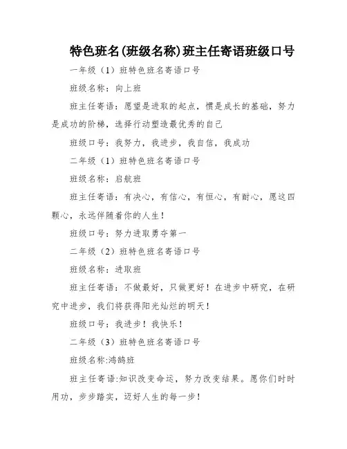 特色班名(班级名称)班主任寄语班级口号