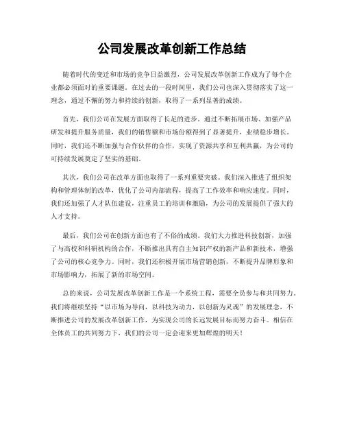 公司发展改革创新工作总结