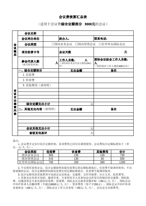 会议费核算汇总表