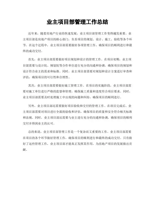 业主项目部管理工作总结