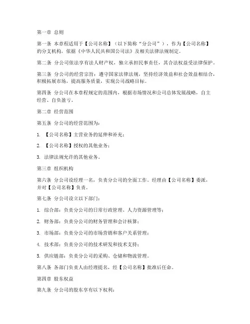 分公司章程范本模板