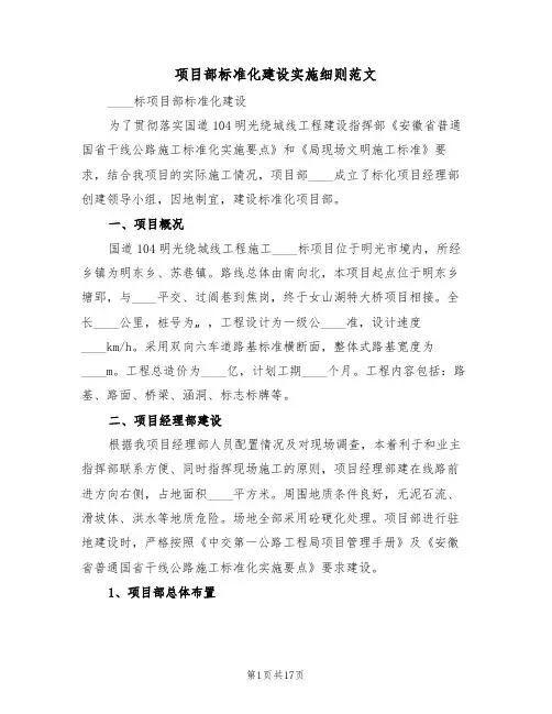 项目部标准化建设实施细则范文(五篇)
