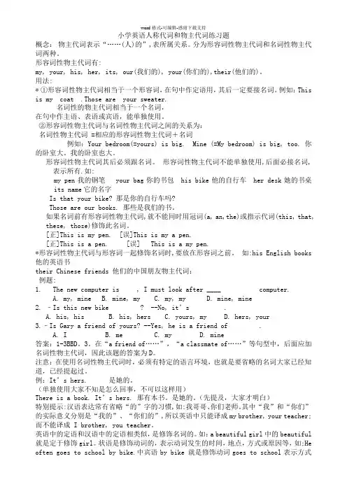 人称代词和物主代词练习题