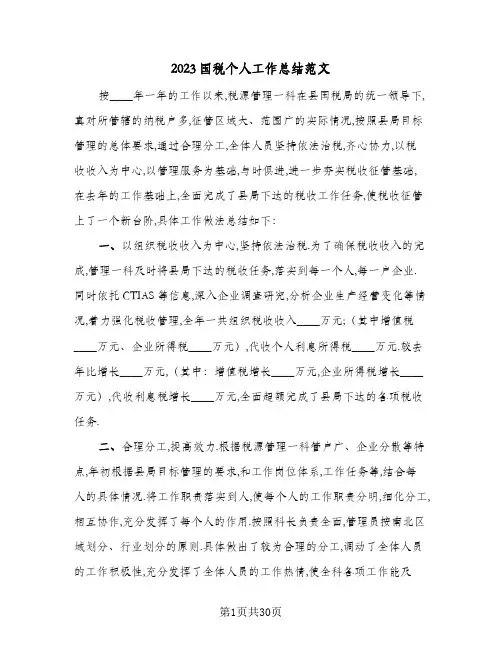 2023国税个人工作总结范文(8篇)