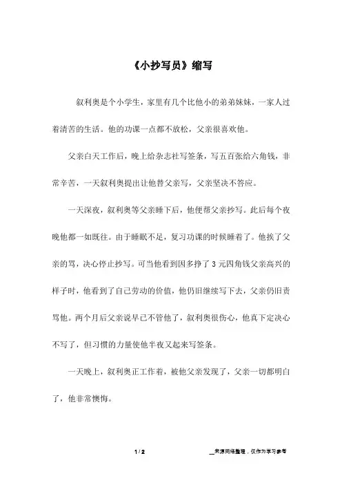 《小抄写员》缩写_小学作文