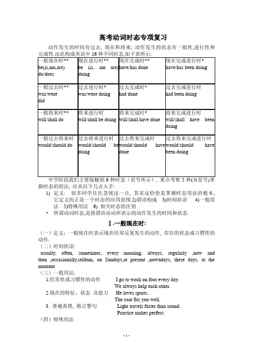 高二英语模块6动词时态复习