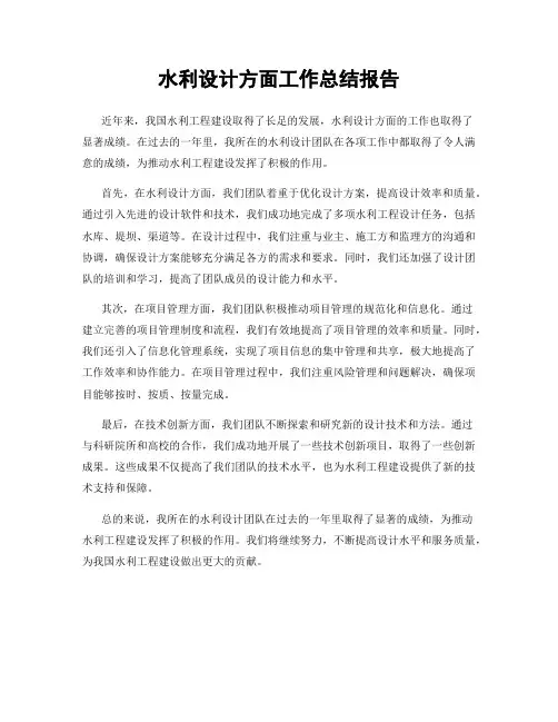 水利设计方面工作总结报告