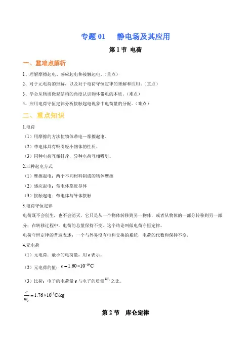 专题01    静电场及其应用 (重难点知识集锦)-