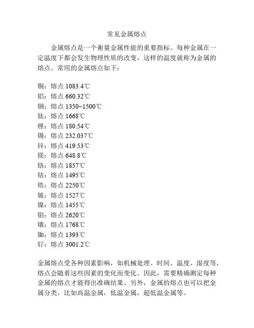 常见金属熔点