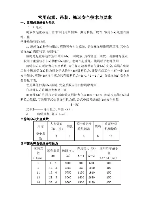常用起重吊装拖运安全技术与要求