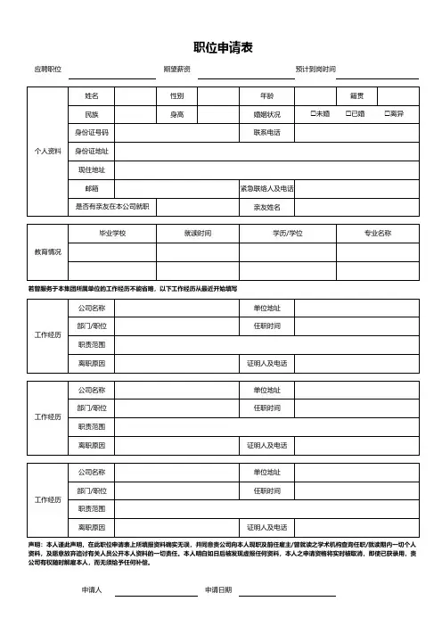 职位申请表