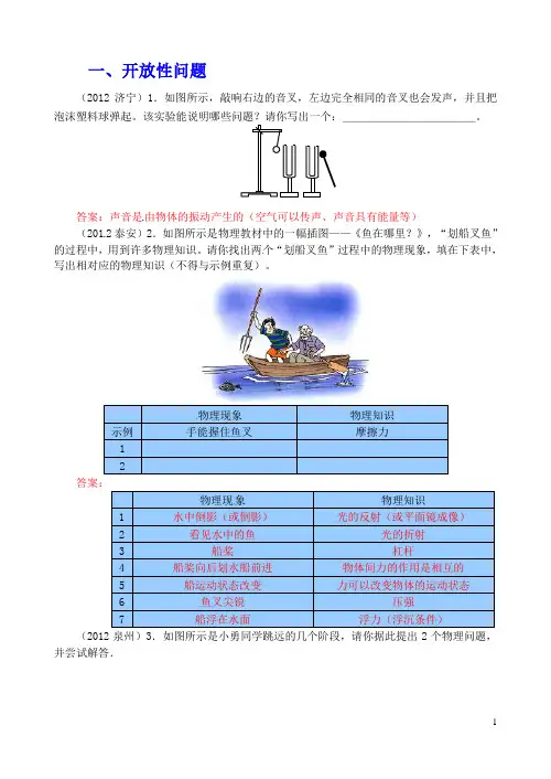 中考物理真题分类汇编_开放性问题与综合部分(新人教版)