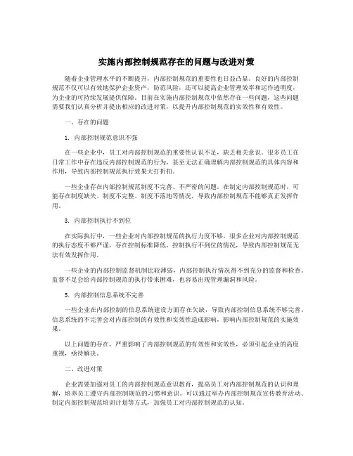 实施内部控制规范存在的问题与改进对策