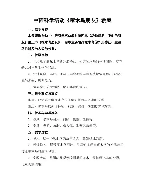中班科学活动《啄木鸟朋友》教案