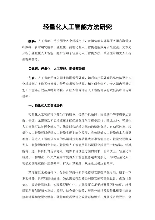 轻量化人工智能方法研究