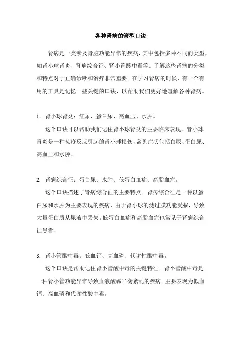 各种肾病的管型口诀