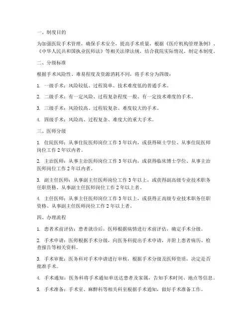 医院手术分级管理制度及办理流程