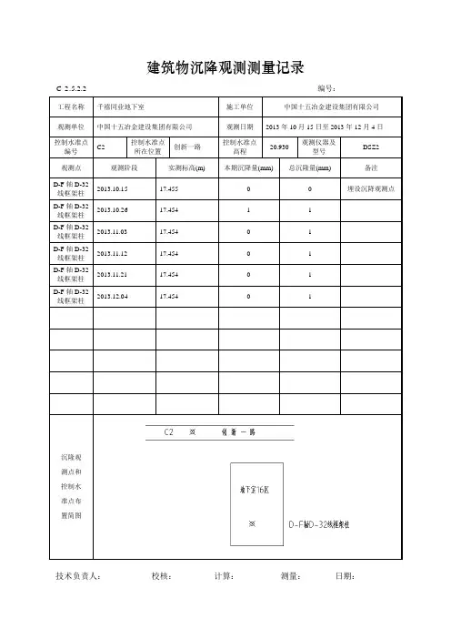 建筑物沉降观测测量记录