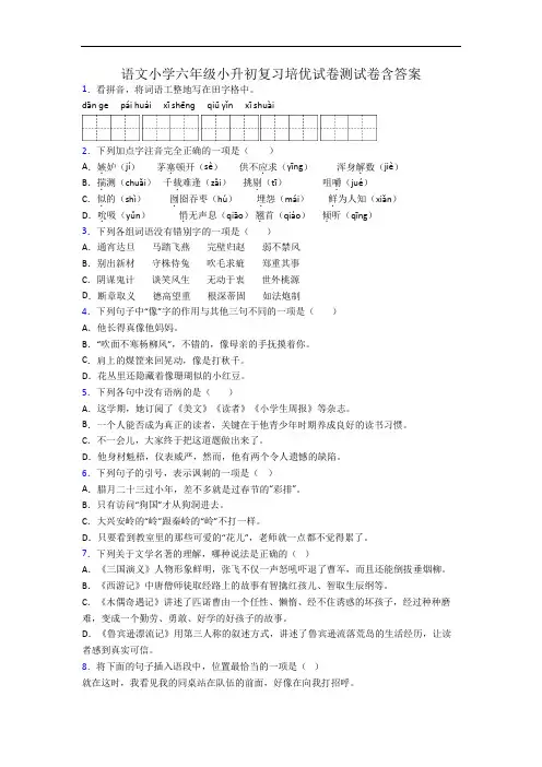 语文小学六年级小升初复习培优试卷测试卷含答案