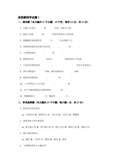 系统解剖习题(六套及答案)