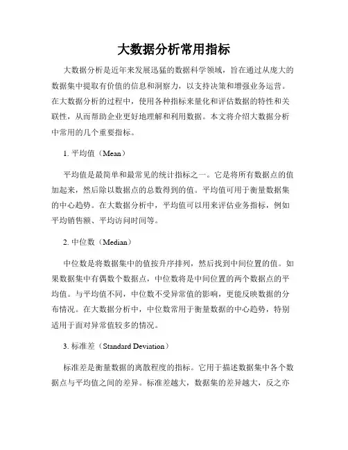 大数据分析常用指标