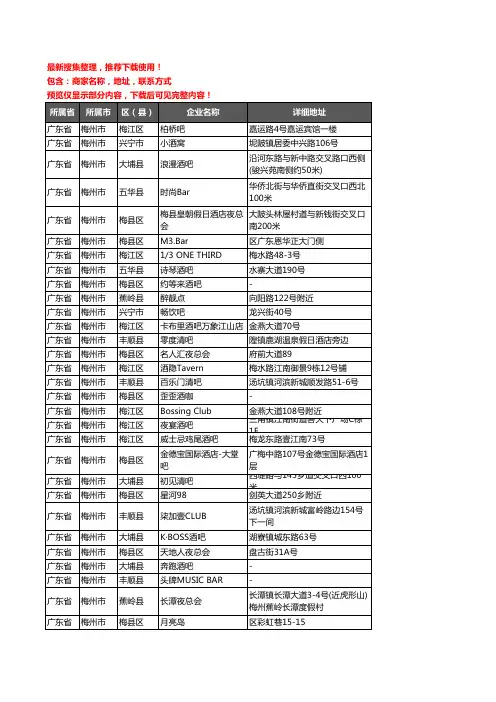 新版广东省梅州市酒吧企业公司商家户名录单联系方式地址大全98家